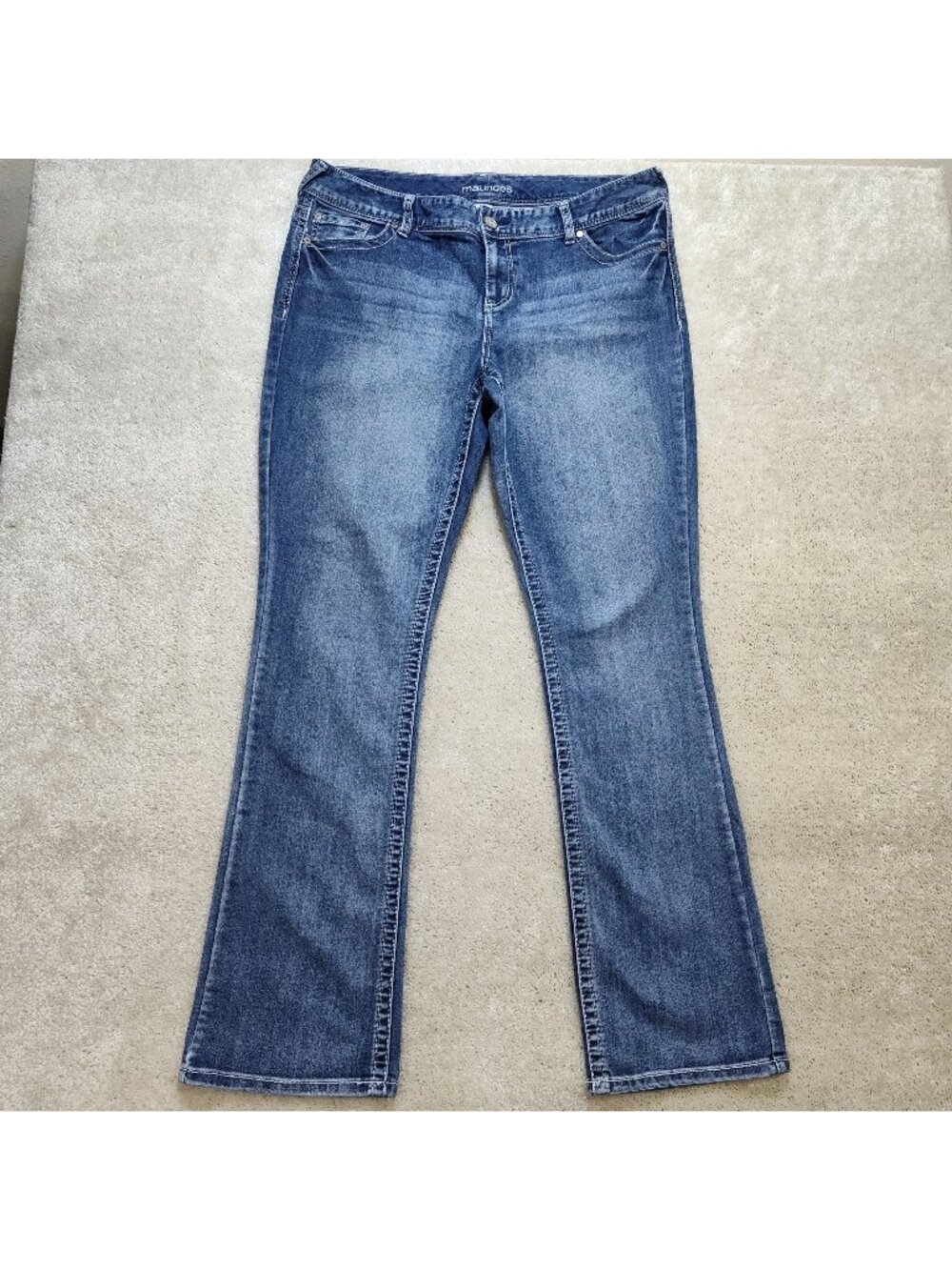 Maurices Bootcut Jeans Women's 15/16 Long Stretch Embroidered Thick Stitch VGC